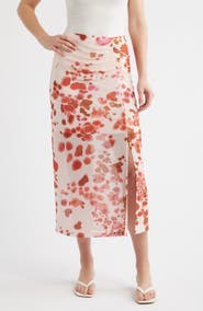 CITY BLUES Ruched Floral Midi Skirt