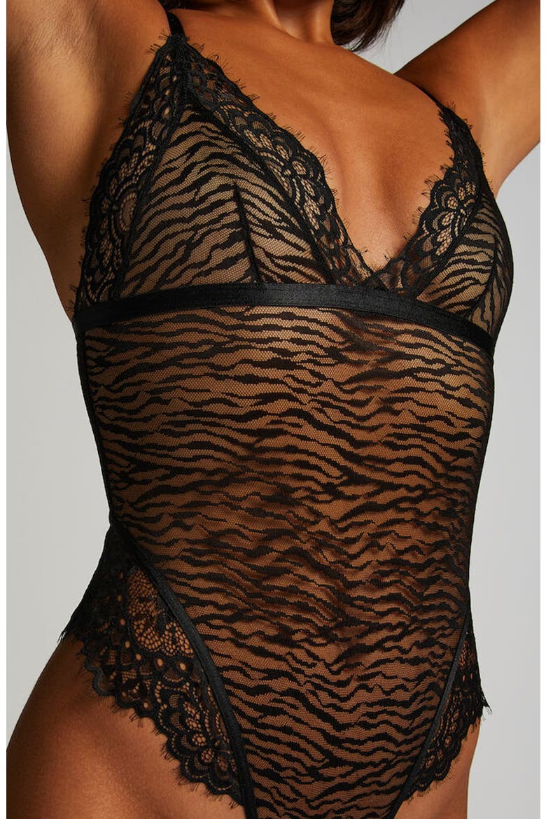 Misio Mesh & Lace Teddy, Alternate, color, CAVIAR