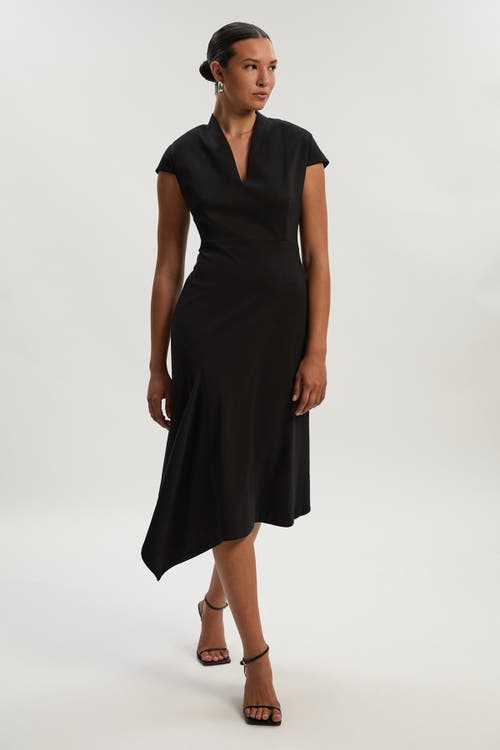 Karen Millen Ponte V-neck Midi Dress In Black