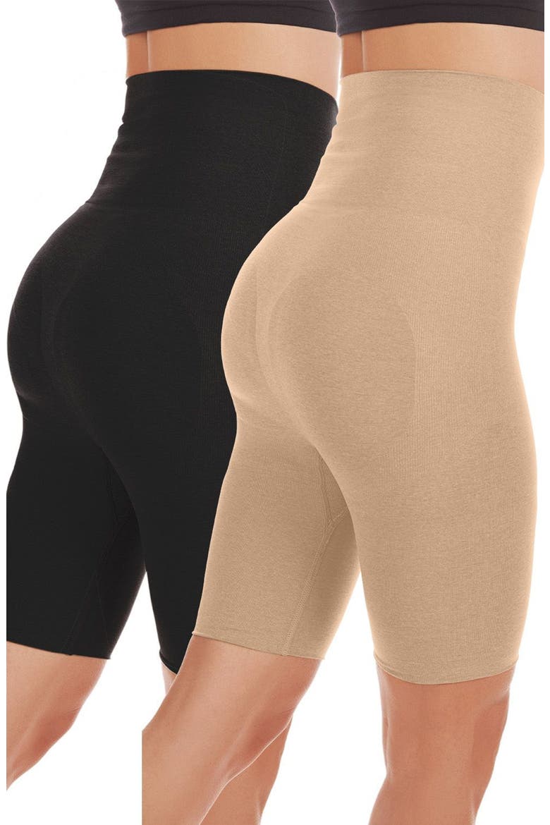 High Waist 2-Pack Shaping Shorts, Alternate, color, BLACK/ BEIGE ASSORTED