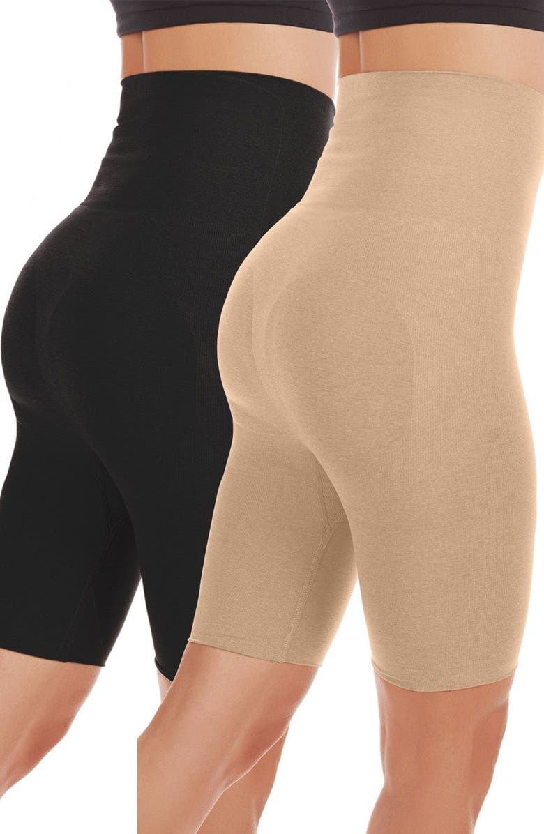 MeMoi High Waist 2-Pack Shaping Shorts, Alternate, color, Black/ Beige Assorted