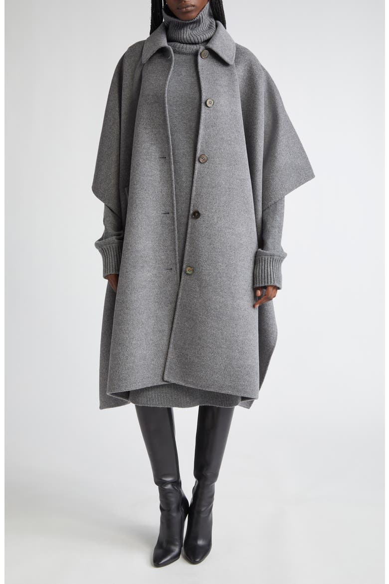Double Face Wool Melton Poncho Coat, Main, color, BANKER MELANGE
