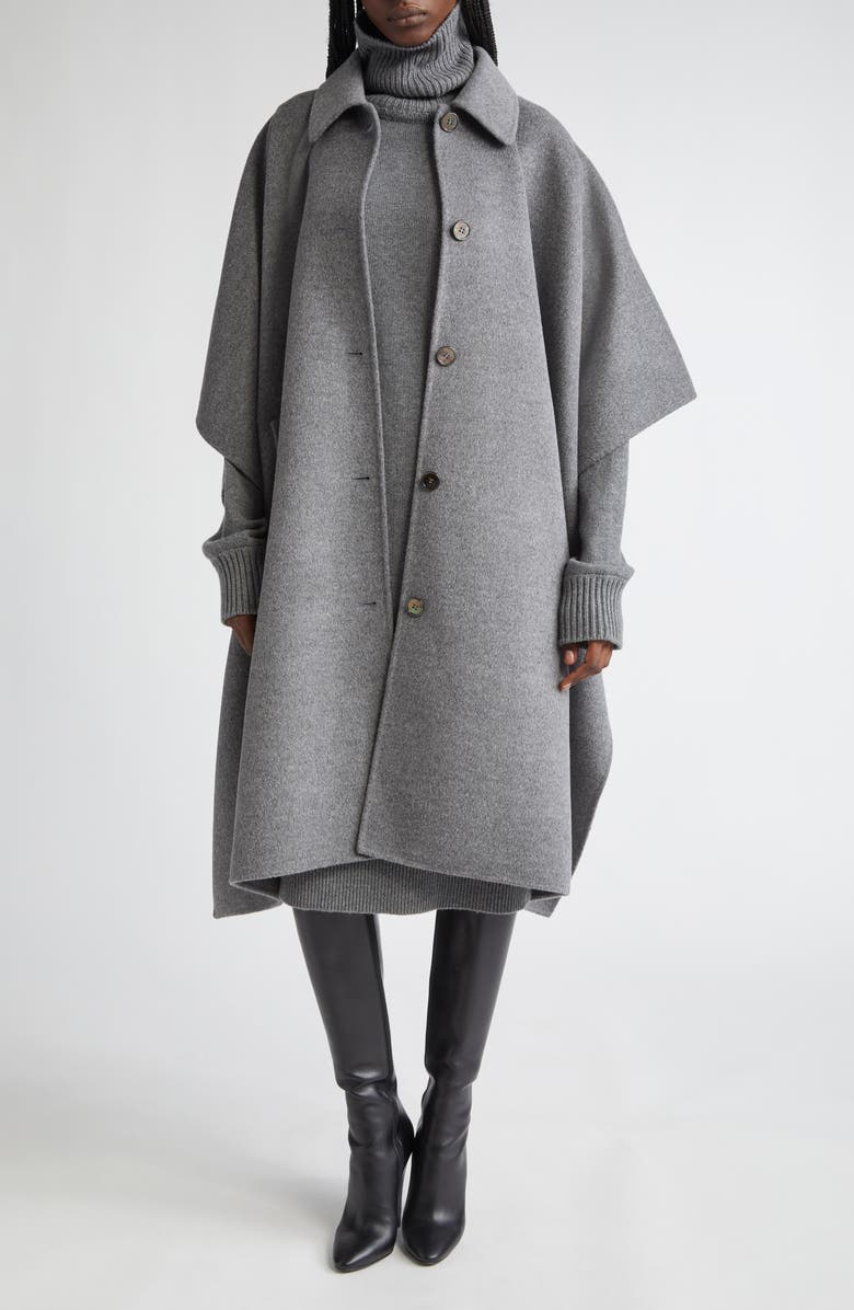 Michael Kors Collection Double Face Wool Melton Poncho Coat, Main, color, Banker Melange