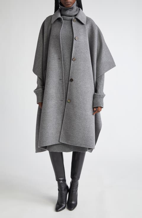 Double Face Wool Melton Poncho Coat