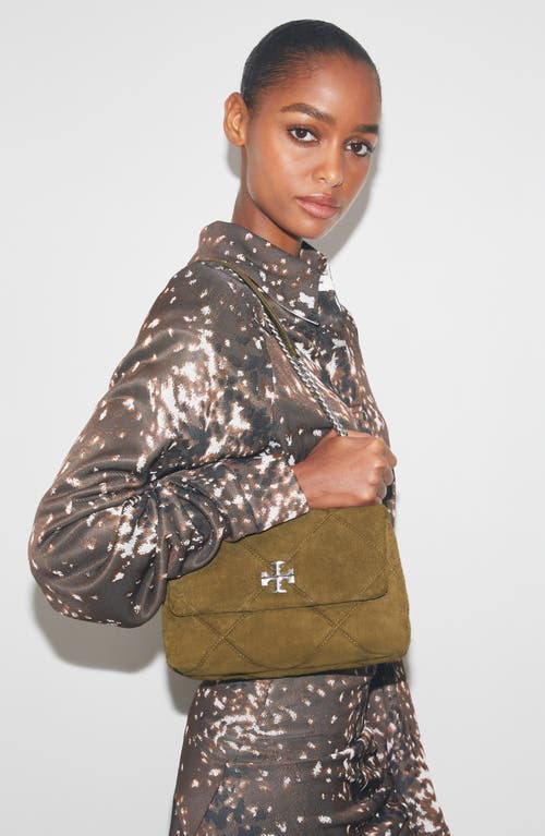 Tory Burch Kira Diamond Quilt Suede Small Convertible Bag Deep Olive In Green