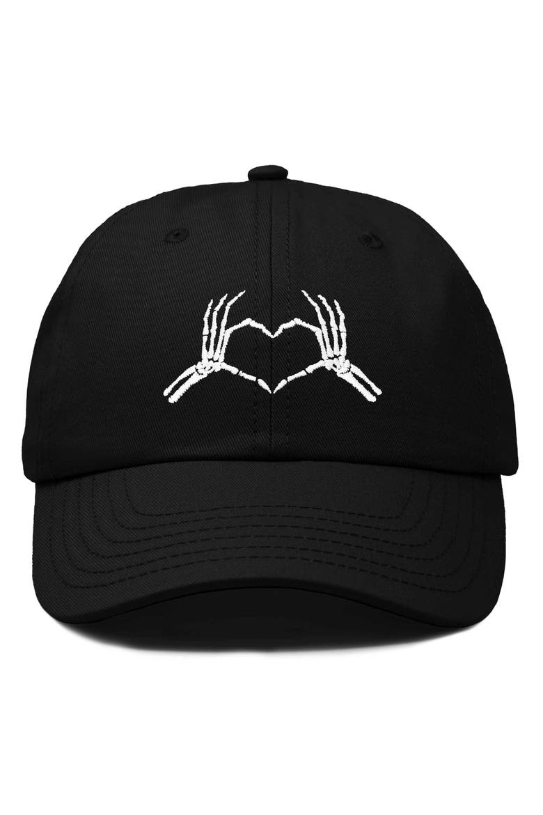 Skeleton Heart Embroidered Dad Hat, Main, color, Black