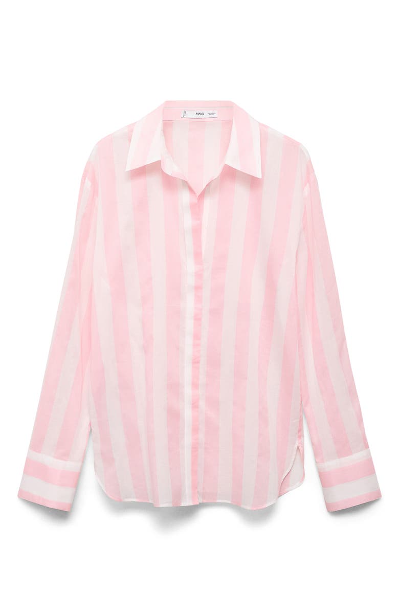 MANGO Stripe Button-Up Shirt, Alternate, color, Pastel Pink