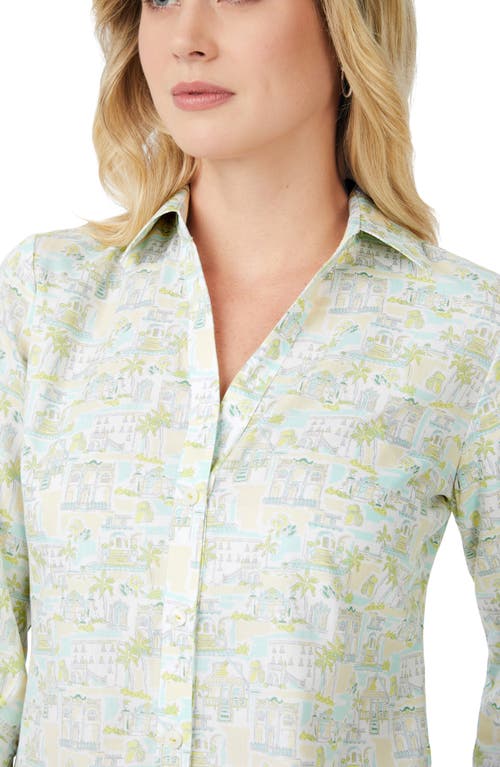 Foxcroft Meryl Coast To Coast Print Cotton Button-up Shirt In Green