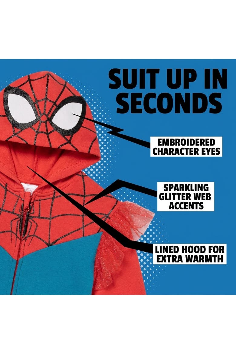 Spider-Man Girls' Fleece Zip-Up Hoodie, Alternate, color, Spider Man Red Blue