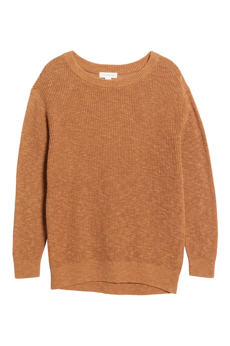 Women's Off the Shoulder Linen Blend Sweater, Alternate, color, TAN THRUSH