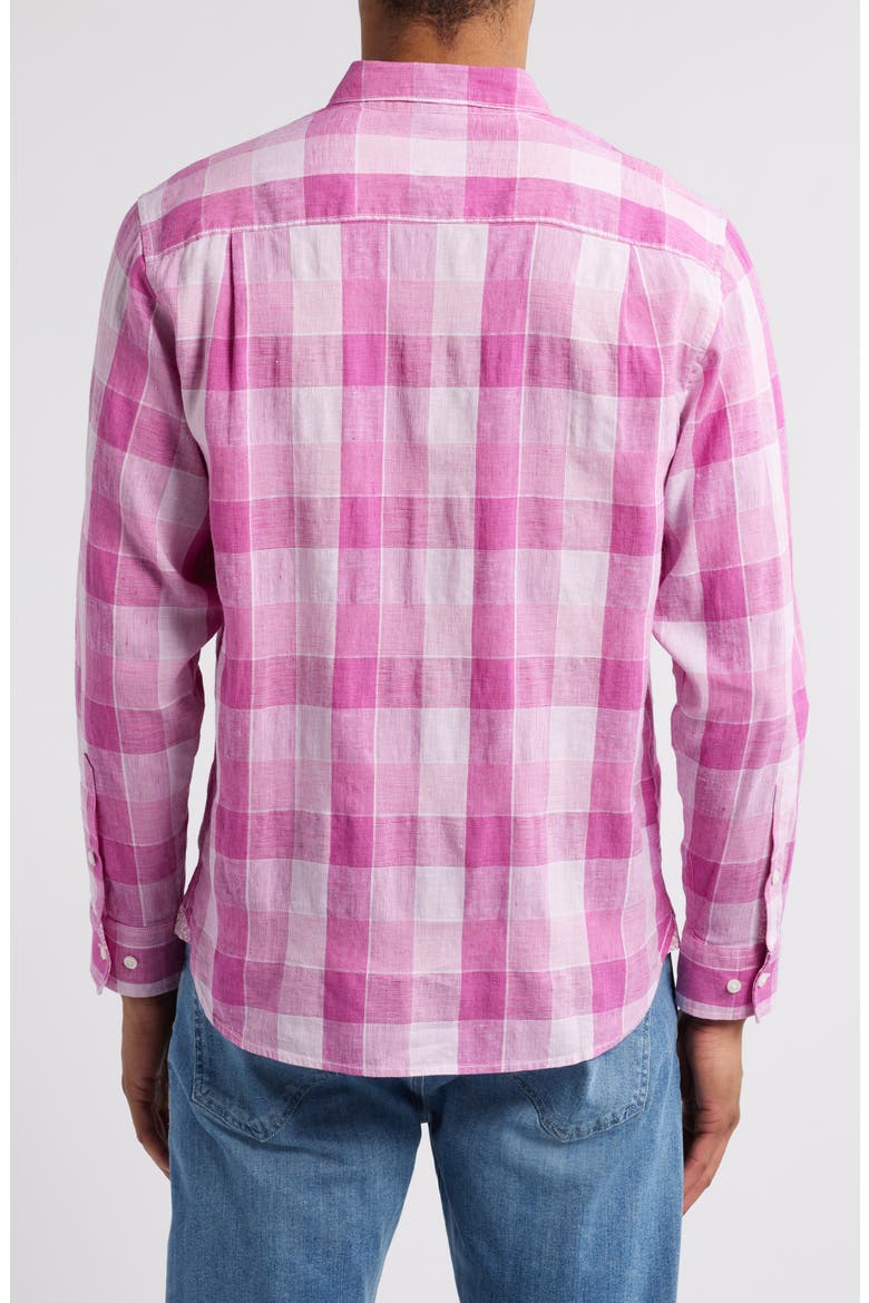 Barbados Breeze Beach Day Check Stretch Linen Button-Up Shirt, Alternate, color, FESTIVAL