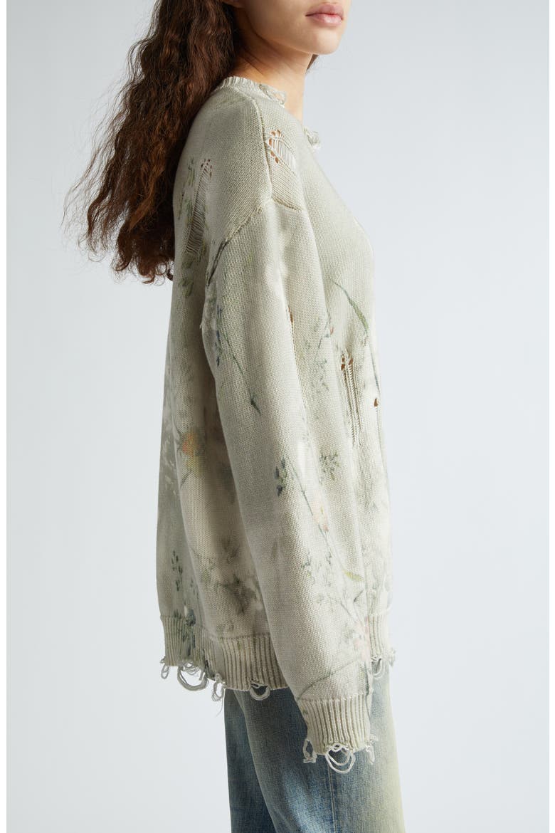 Floral Distressed Cotton Sweater, Alternate, color, CREAM BLEACHED FLORAL