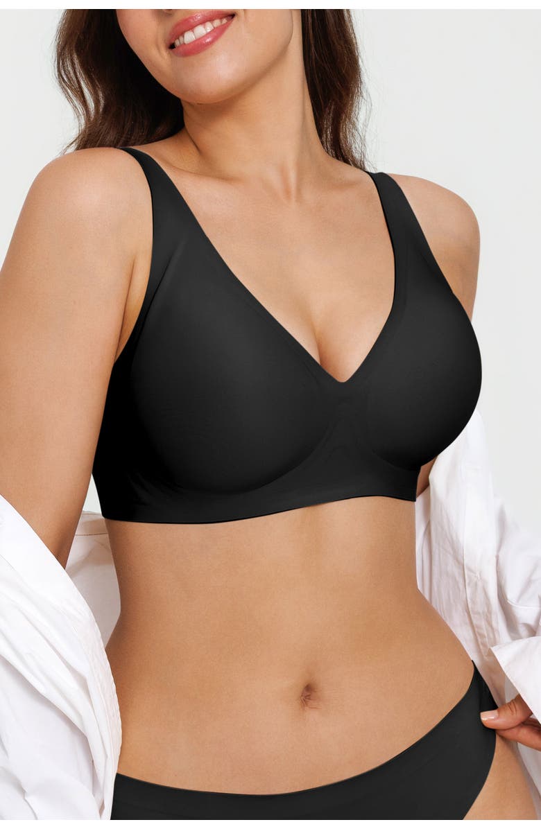 Popilush Seamless Wireless Jelly Minimizer Everydaywear Bra, Alternate, color, Jet Black