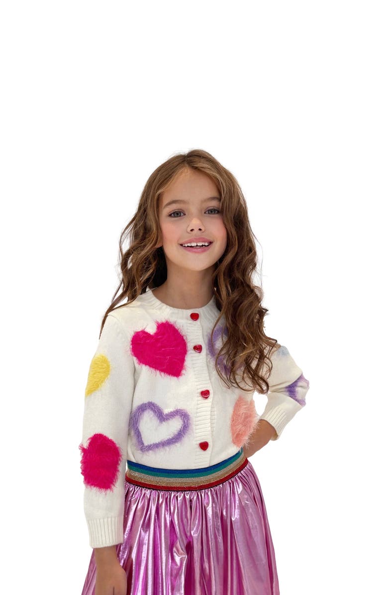 Lola + The Boys Fuzzy Hearts Cardigan, Alternate, color, White