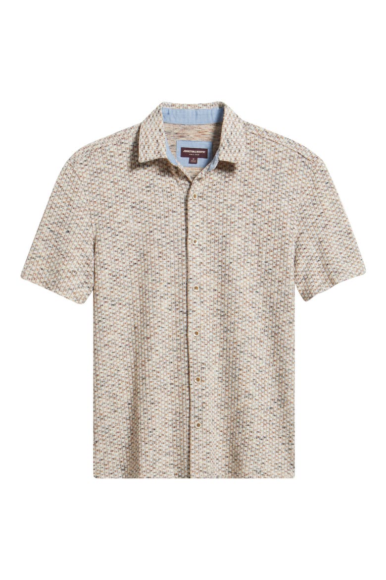 Linden Textured Short Sleeve Button-Up Shirt, Alternate, color, IVORY/ BROWN STRIPE