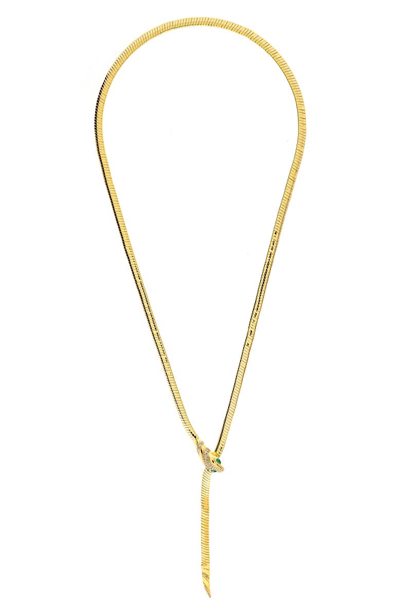RIVKA FRIEDMAN Snake Lariat Necklace, Main, color, Emerald