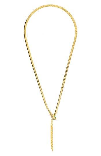 Rivka Friedman Snake Lariat Necklace In Green