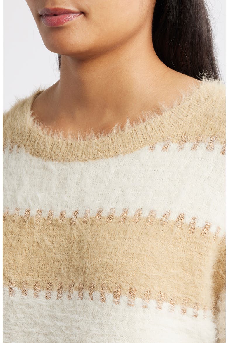 Stripe Metallic Boat Neck Sweater, Alternate, color, CHAMPAGNE/ TAUPE