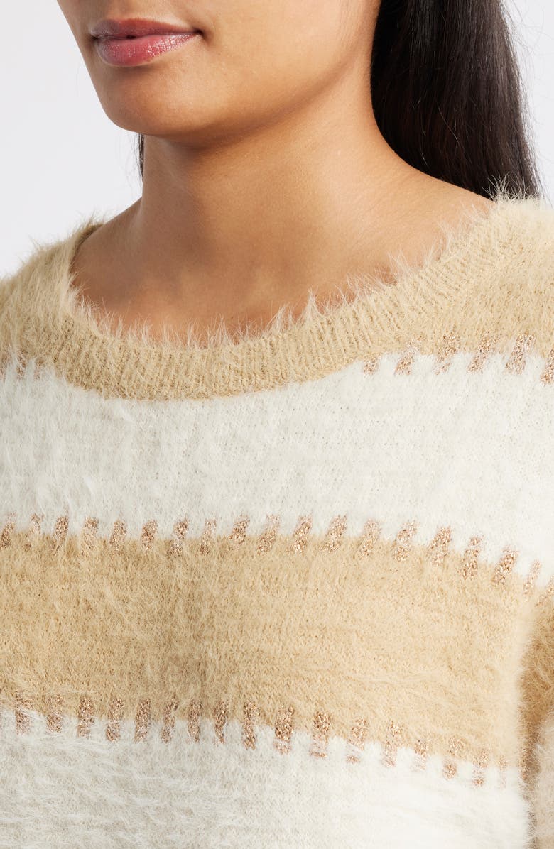 CITY BLUES Stripe Metallic Boat Neck Sweater, Alternate, color, Champagne/ Taupe