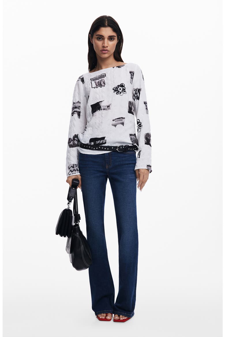 Textured Graphic Top, Alternate, color, WHITE