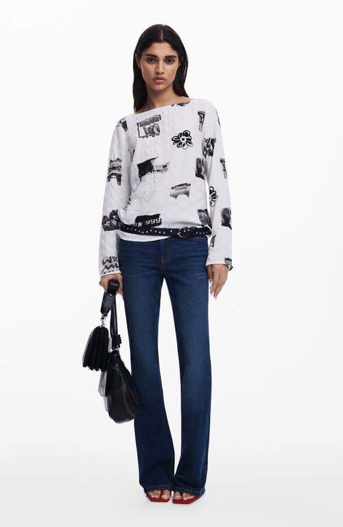 Desigual Textured Graphic Top In White