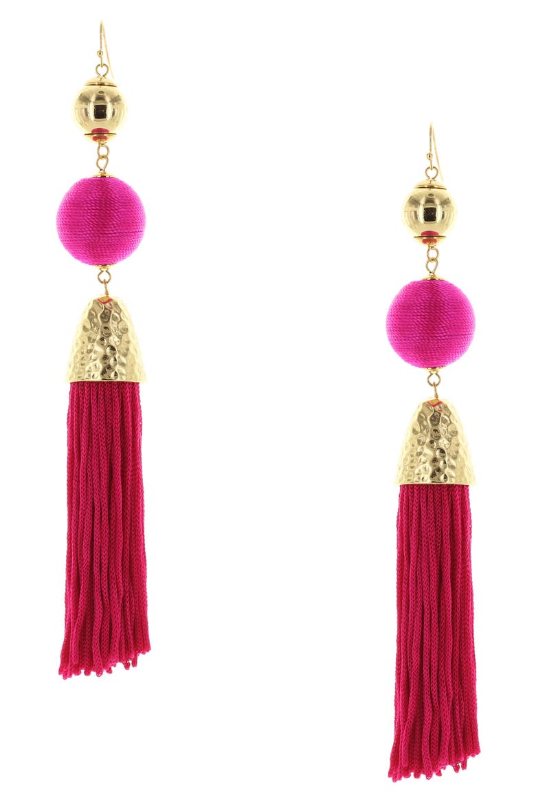 Ball & Tassel Drop Earrings, Main, color, GOLD / FUCHSIA