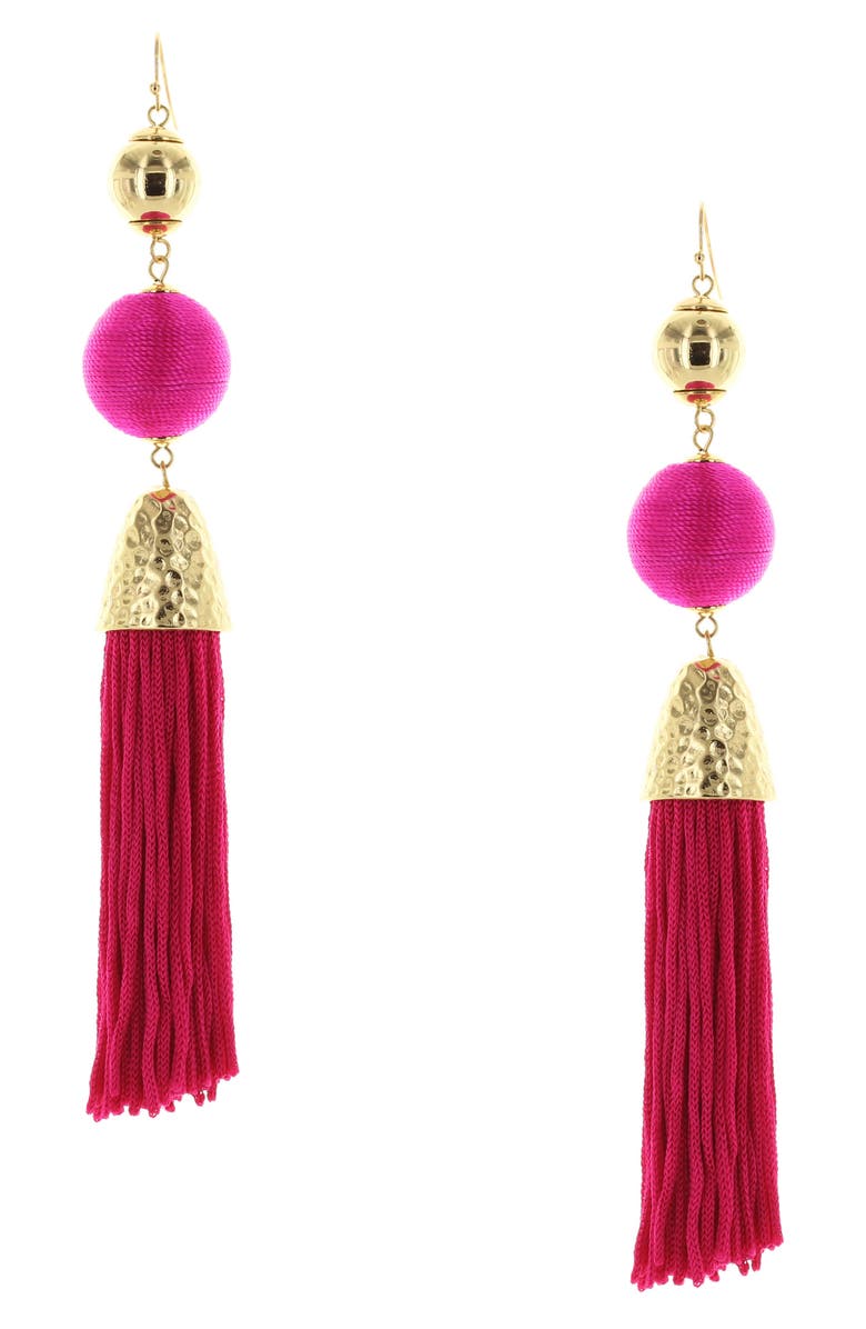 OLIVIA WELLES Ball & Tassel Drop Earrings, Main, color, Gold / Fuchsia
