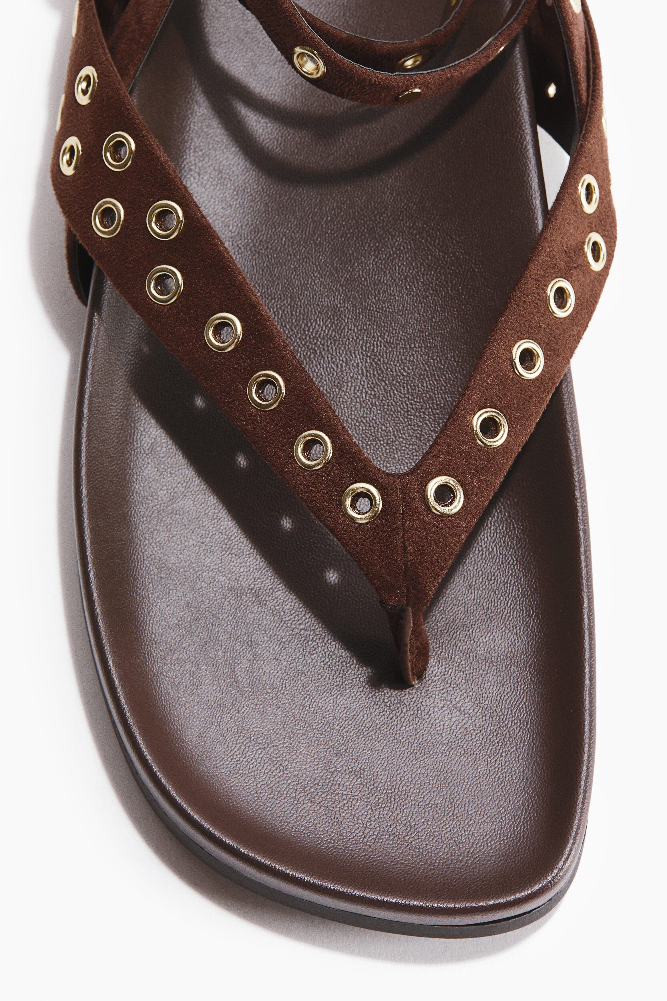 H&M Grommet-detail sandals, Alternate, color, Dark Brown