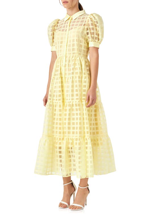 English Factory Organza Short-sleeve Button-front Midi Dress In Light Yellow