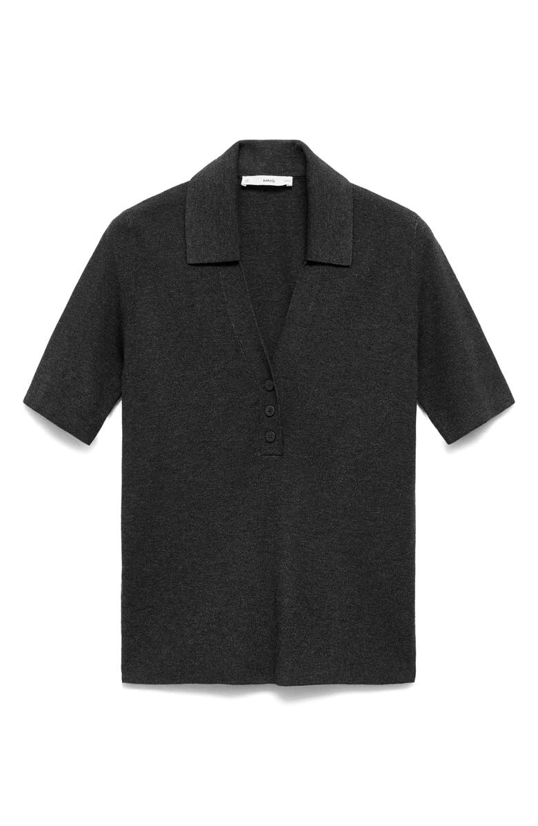 MANGO Rib Short Sleeve Polo Sweater, Alternate, color, Medium Heather Grey