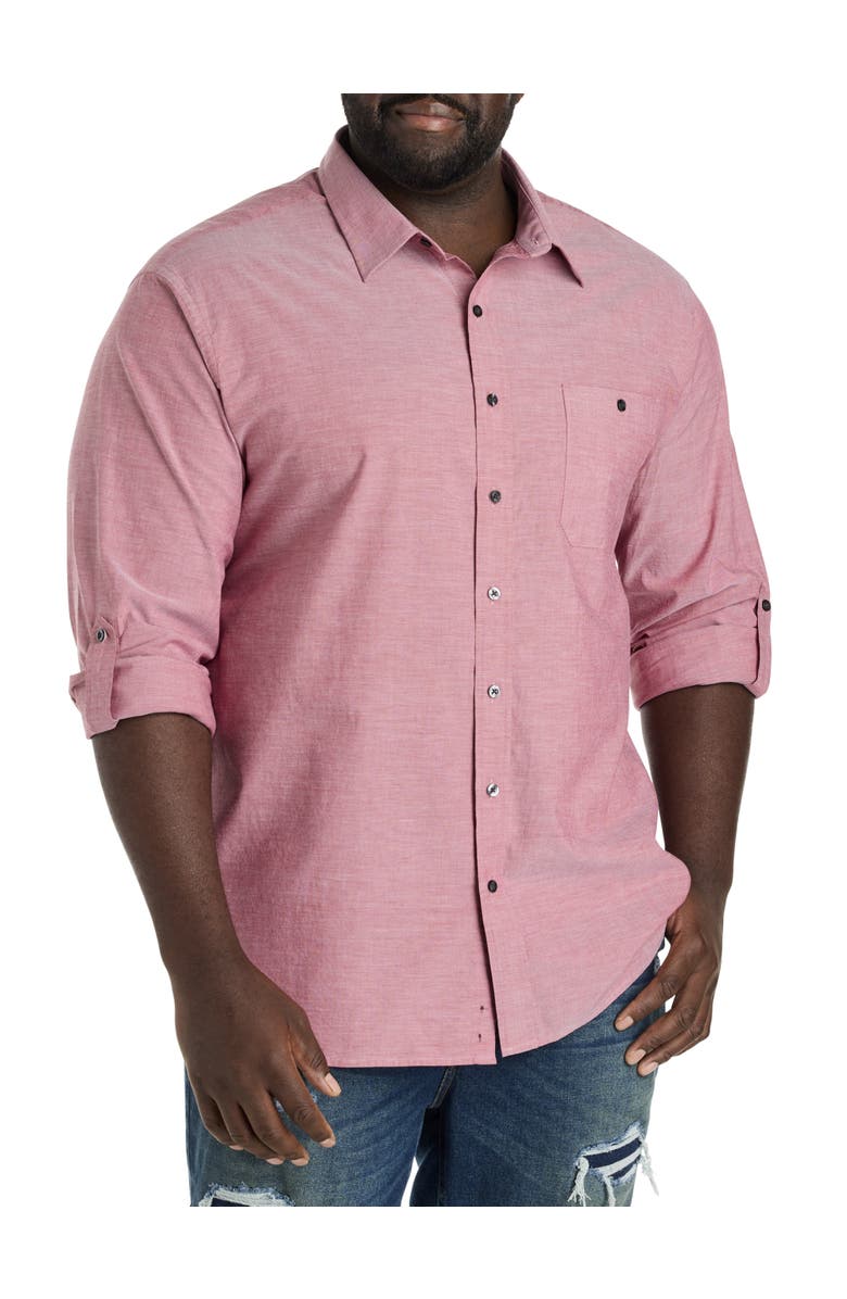 True Nation by DXL Big & Tall Washed Oxford Rolled-Sleeve Sport Shirt, Main, color, Red Dahlia