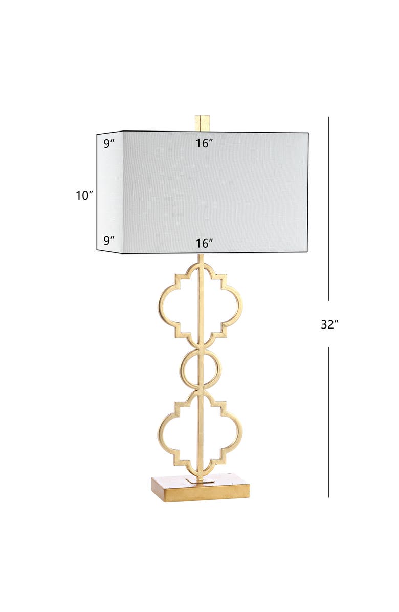JONATHAN Y Selina Iron Ogee Trellis Modern LED USB Table Lamp, Alternate, color, Gold Leaf