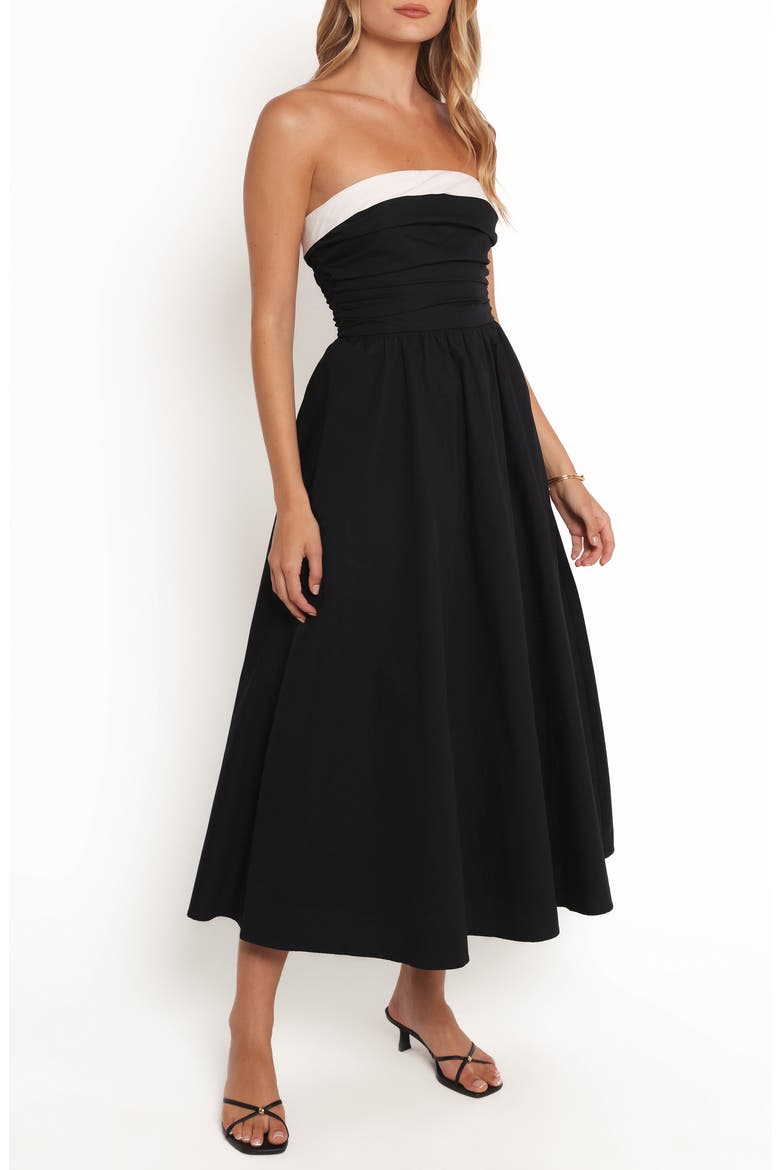 Marias Strapless Cotton Midi Dress, Main, color, BLACK
