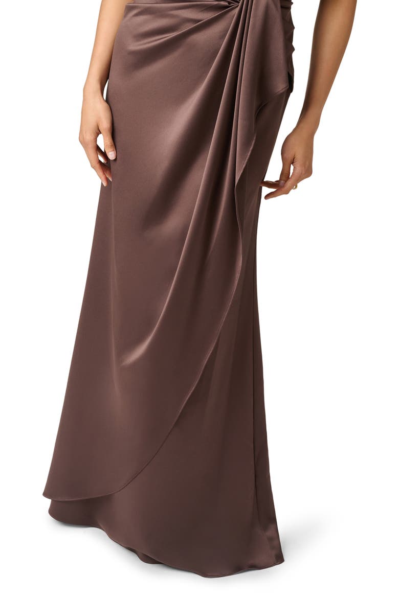 One-Shoulder Matte Satin Gown, Alternate, color, DARK BROWN
