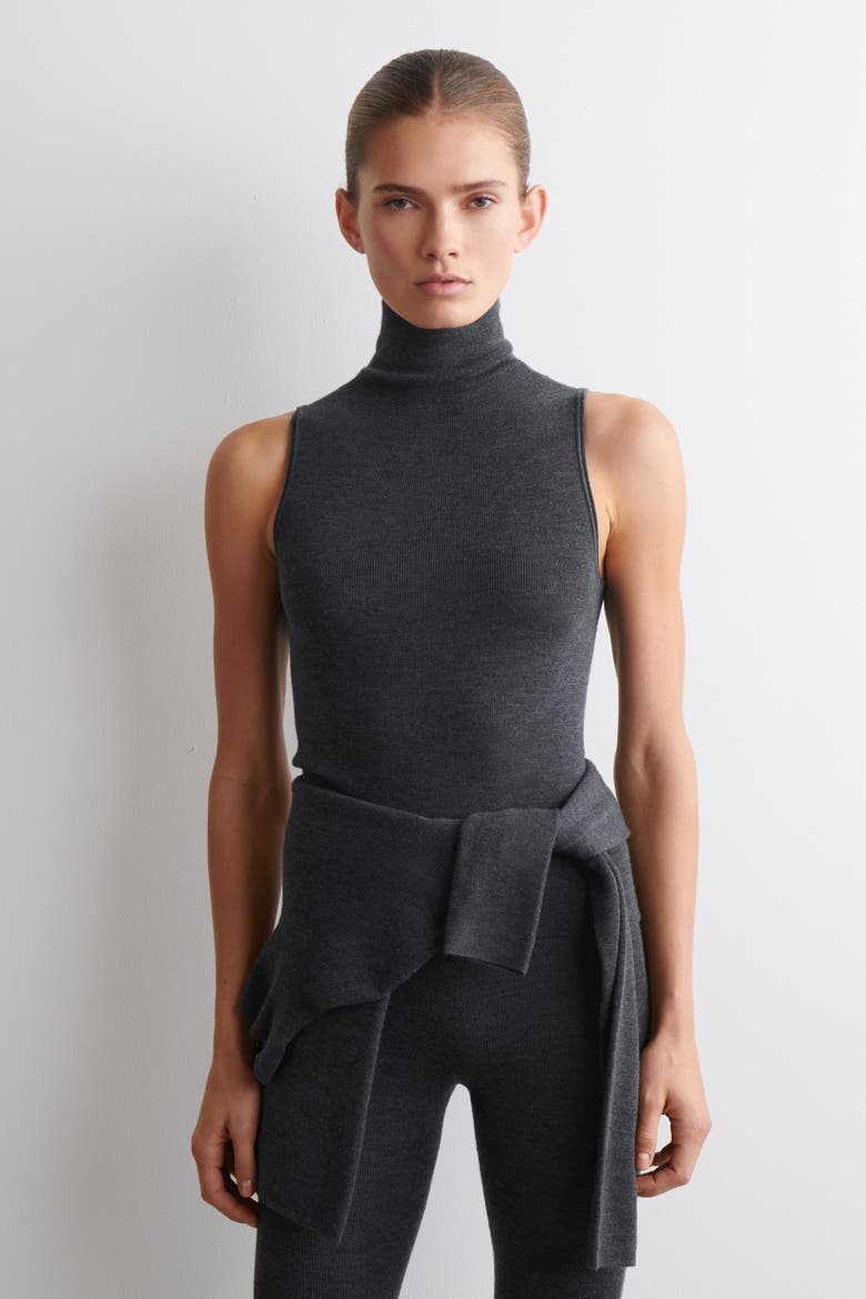 Seamless Merino Wool Turtleneck Top, Main, color, CHARCOAL MÉLANGE