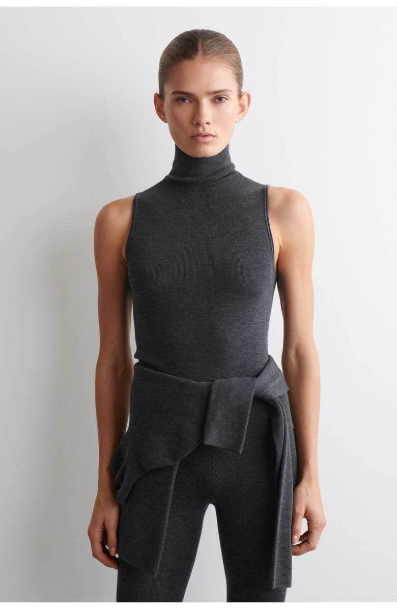 COS Seamless Merino Wool Turtleneck Top, Main, color, Charcoal Mélange