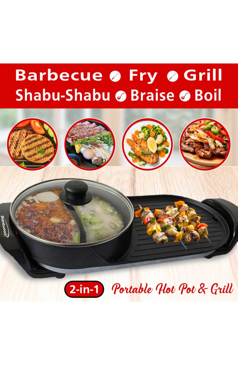 Brentwood Electric Hot Pot and Korean BBQ Grill, Alternate, color, Black