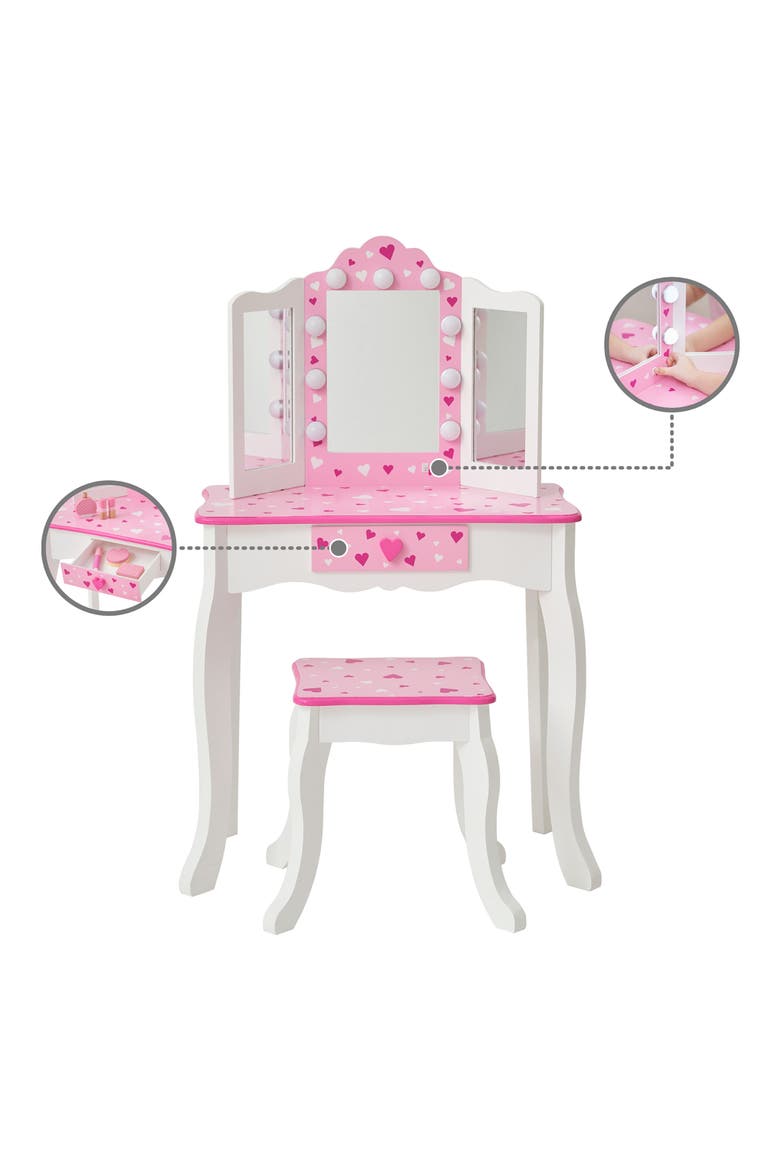Princess Gisele Sweetheart Vanity & Stool Set, Alternate, color, WHITE/ PINK