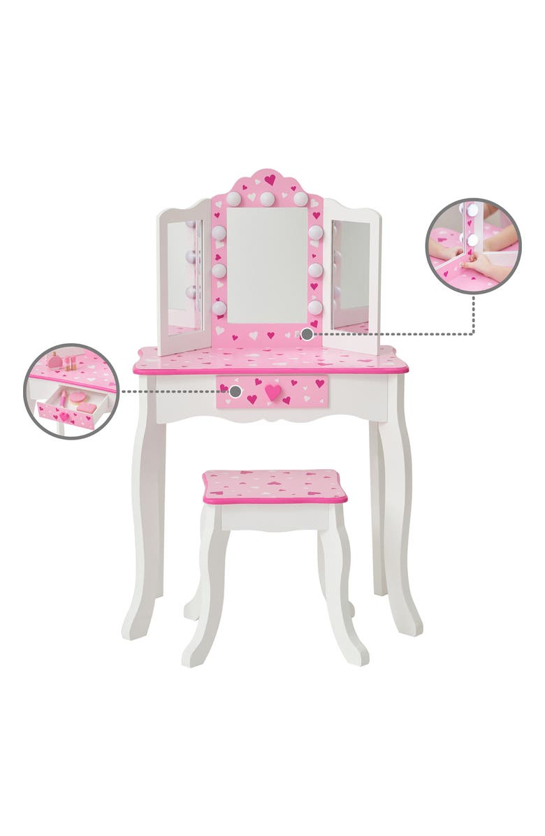 Teamson Kids Princess Gisele Sweetheart Vanity & Stool Set, Alternate, color, White/ Pink