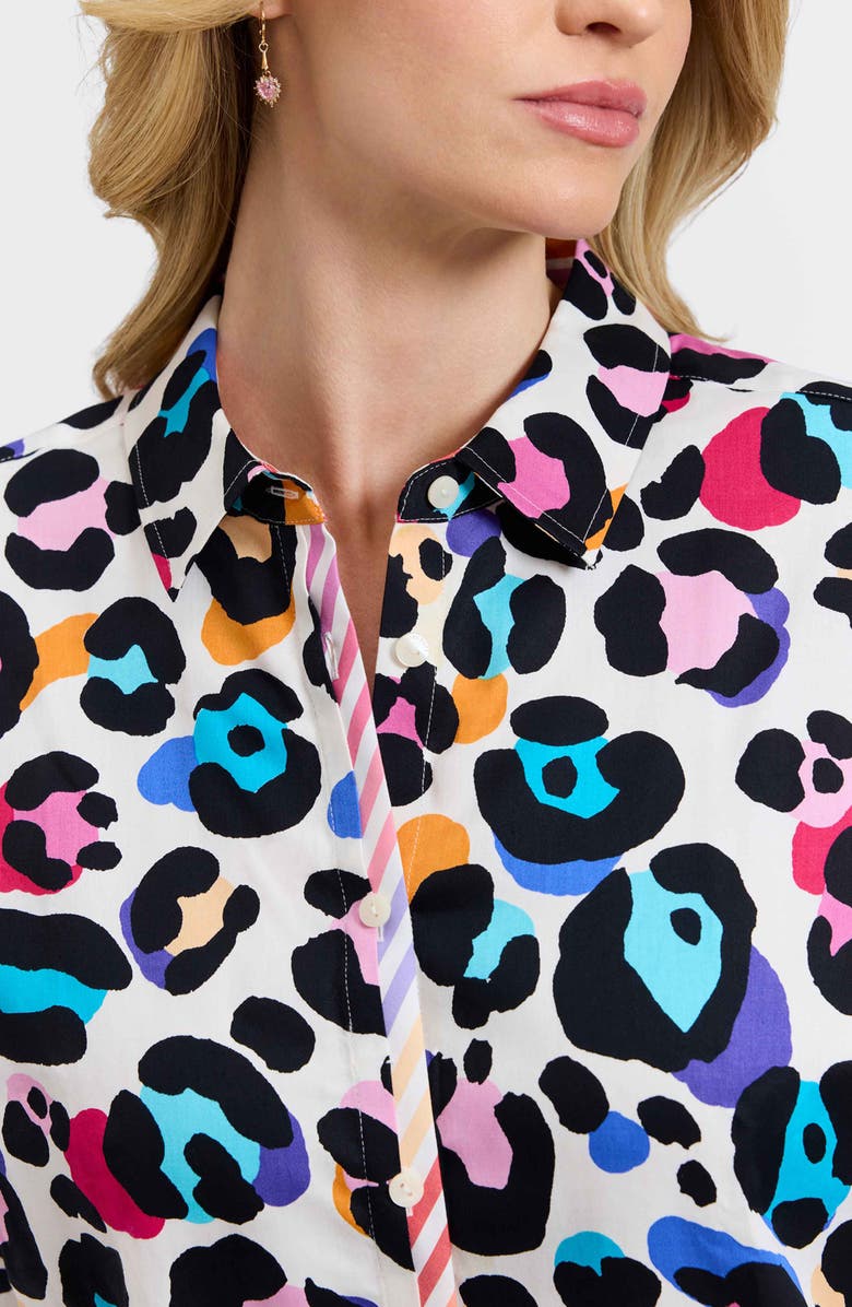 Foxcroft Charlie Colorful Leopard Print Cotton Button-Up Shirt, Alternate, color, White Multi