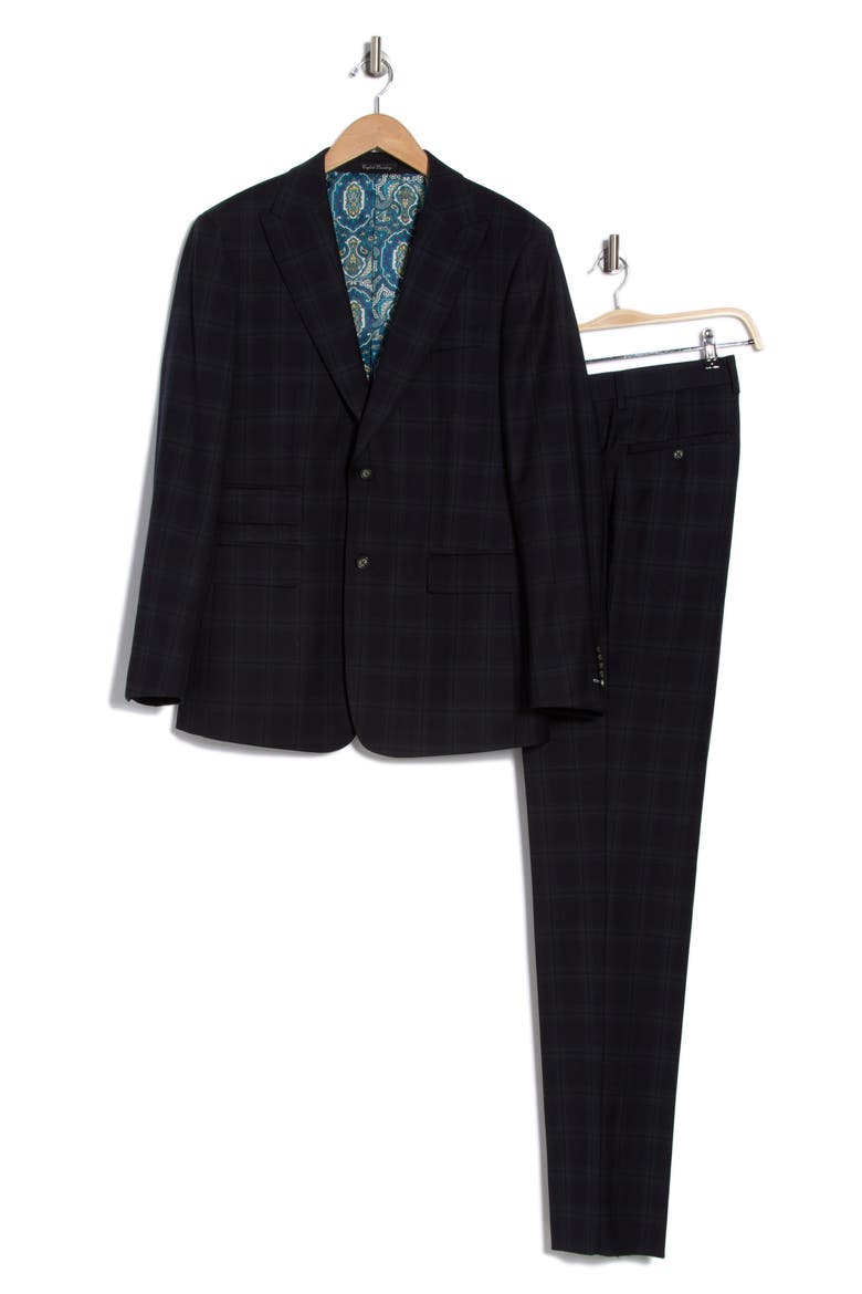 Plaid Black Wool Blend Suit, Alternate, color, BLACK/ OLIVE