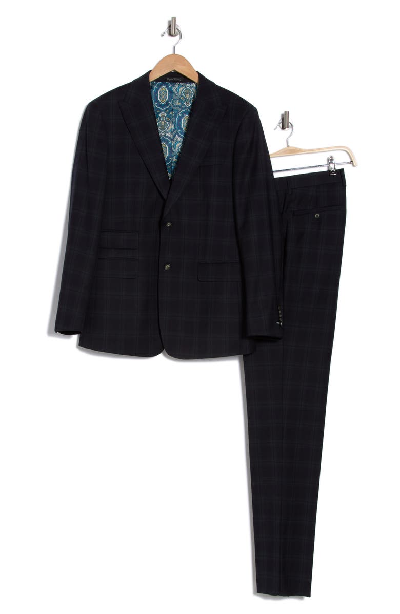 Plaid Black Wool Blend Suit