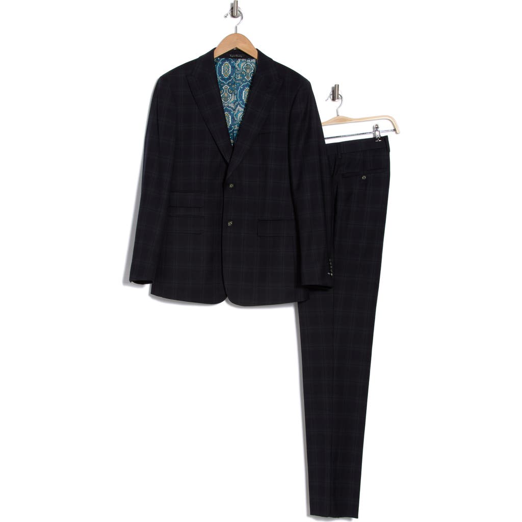 Shop English Laundry Plaid Black Wool Blend Suit In Black/olive