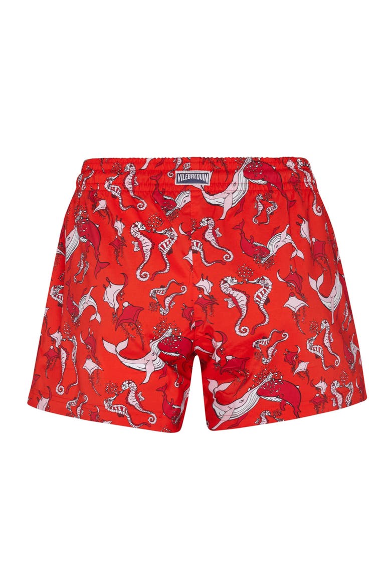 Women Swim Shorts Whales Love, Alternate, color, poppy red