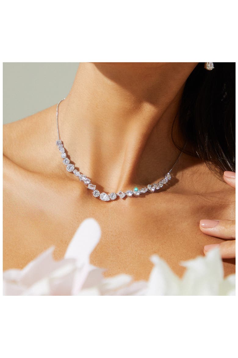 Large Cubic Zirconia Frontal Necklace, Alternate, color, RHODIUM