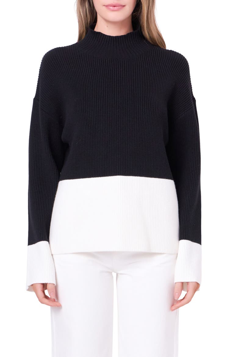 Colorblock Mock Neck Rib Sweater, Main, color, BLACK/ IVORY