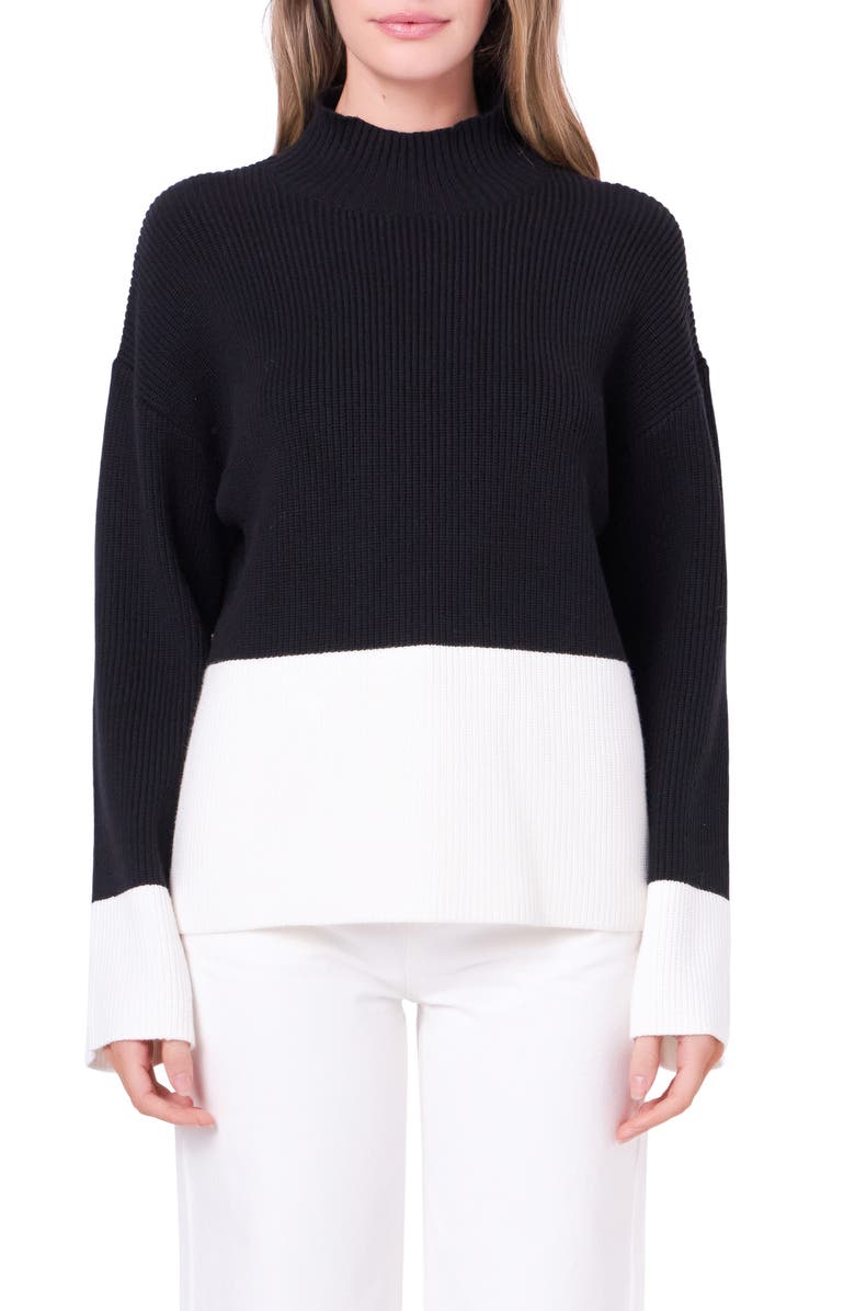 English Factory Colorblock Mock Neck Rib Sweater, Main, color, Black/ Ivory