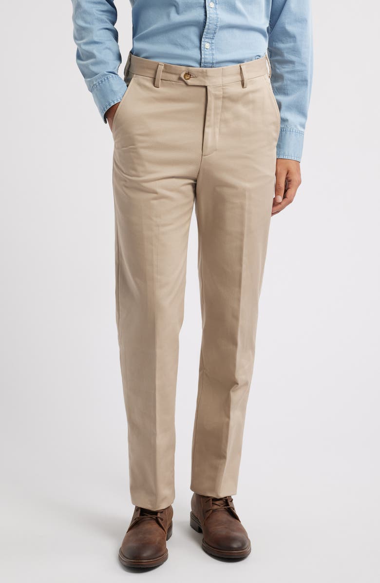 Berle Flannel Lined Flat Front Relaxed Fit Performance Khaki Pants, Main, color, Khaki