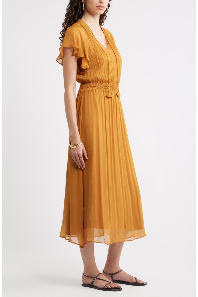 Crinkle Chiffon Midi Dress, Alternate, color, BROWN SIENA