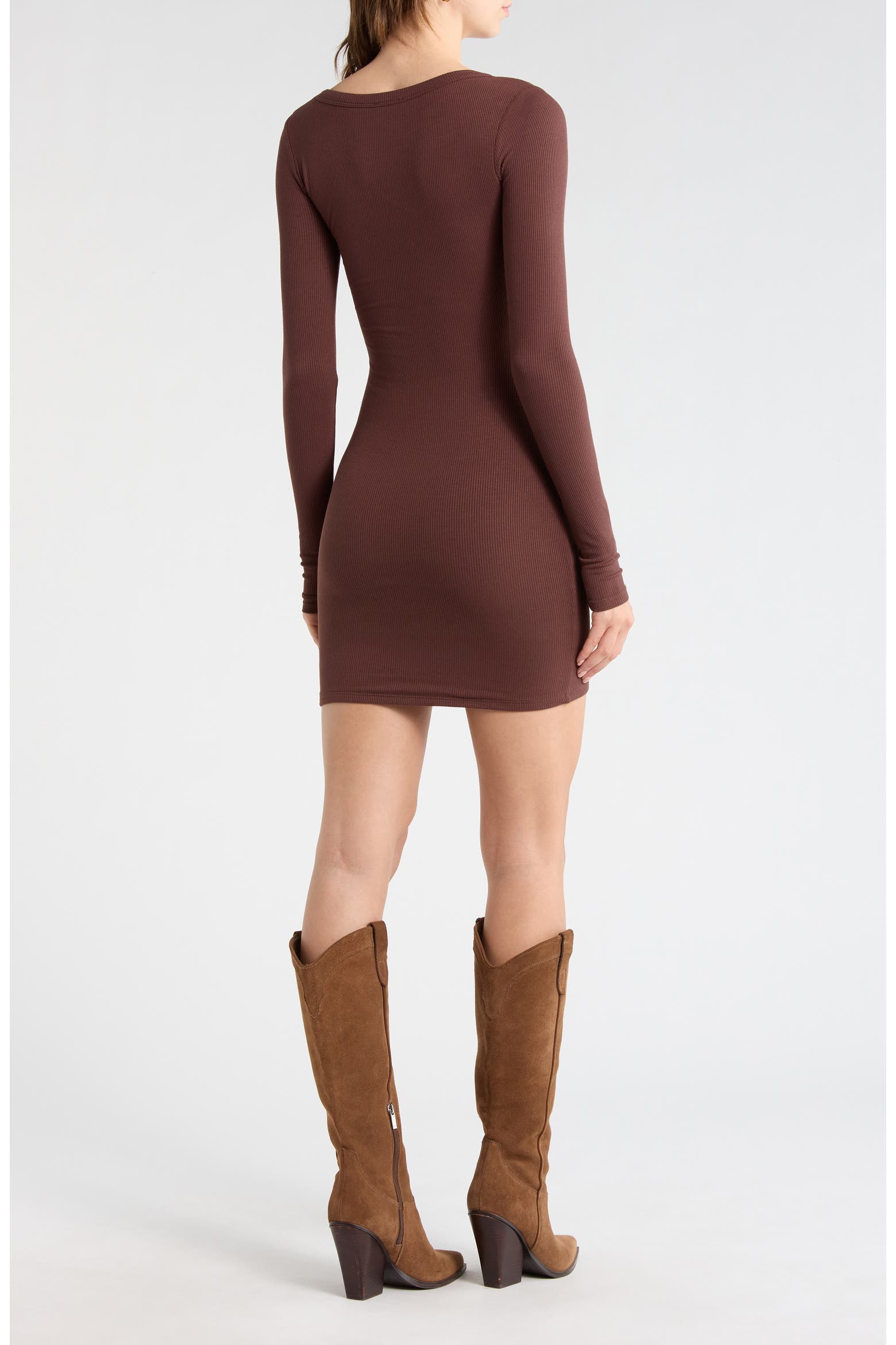 Naked Wardrobe Micro Rib Asymmetric Long Sleeve Body Con Minidress naked-wardrobe-micro-rib-asymmetric-long-sleeve-body-con-minidress